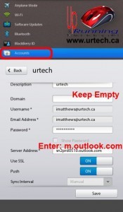Blackberry Playbook Office 365 Exchange Mail Configuration OS2