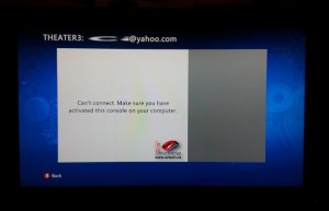 Xbox360: Can't connect.  Make sure you have activated this console on your computer.