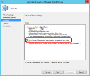 sccm-error-some-of-the-selected-resources-are-not-assigned-to-any-site