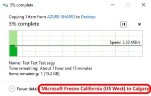 Azure data center speed test - Fresno California US West to Calgary