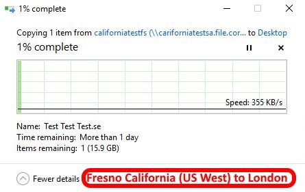 Azure data center speed test - Fresno California US West to London