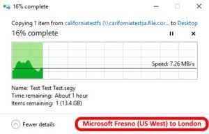 Azure data center speed test - Fresno California US West to London2