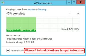 Azure data center speed test - Ireland northern Europe to Houston