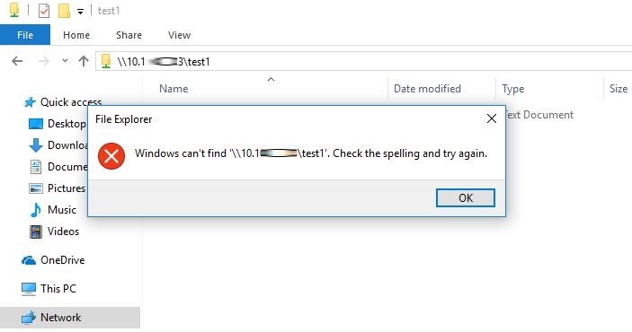 windows cant find unc path with IP check the spelling and try again