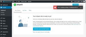 WordPress JetPack Error updating settings - FetchNetworkError