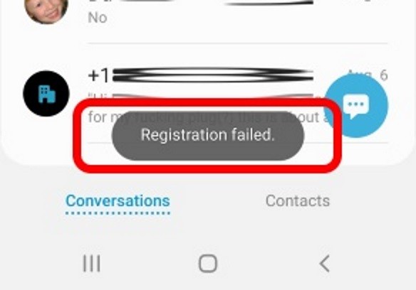 Registration Failed - RCS Chat Setup focus