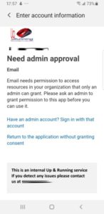 cell email setup need admin approval email needs persmission to access resources in your organization that only an admin can grant