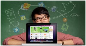 laptop child green blackboard background school