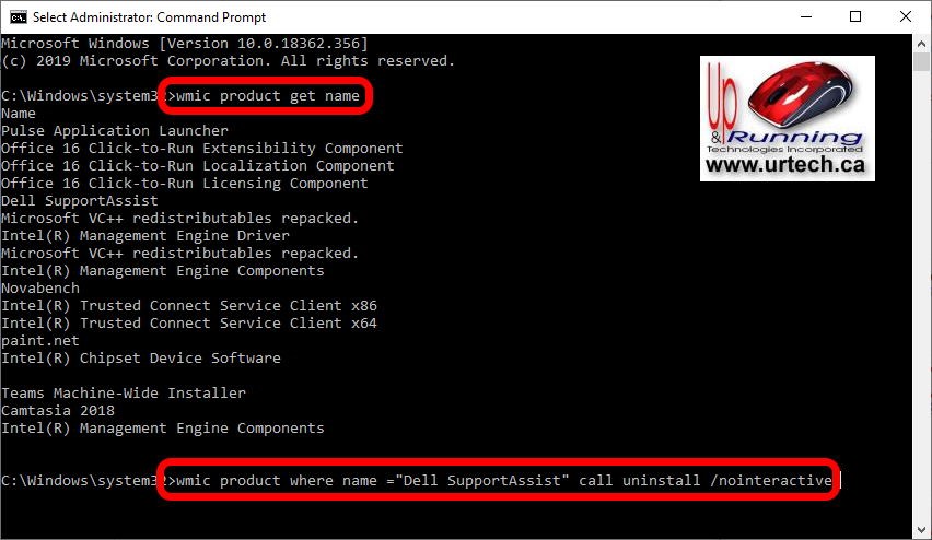command line to uninstall exe without confirmation wmic