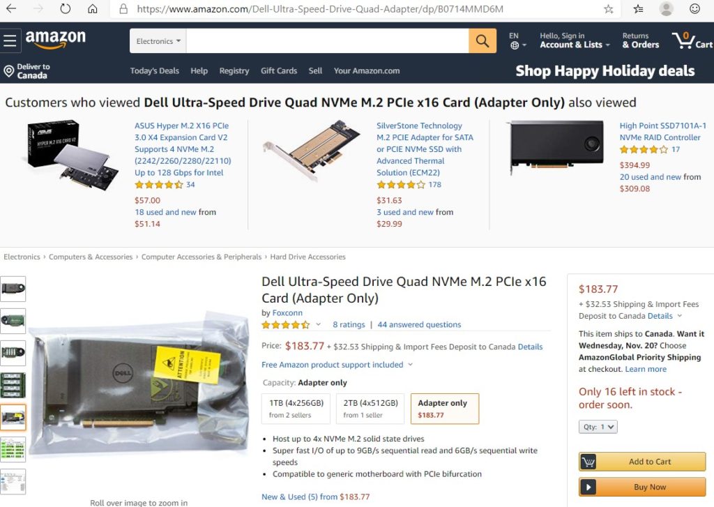 SOVLED VIDEO Dell Ultra Speed Drive Quad NVMe M2 Disk PCIe Adapter