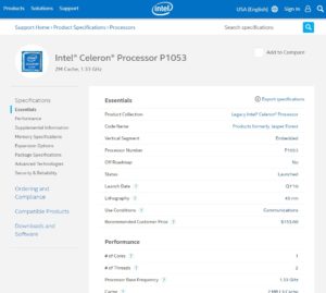 Intel Celeron P1053 Spec