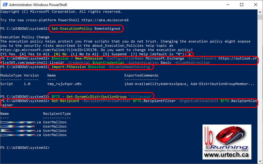 How to see export the email address of a Dynamic Distribution List on Office365 Exchange