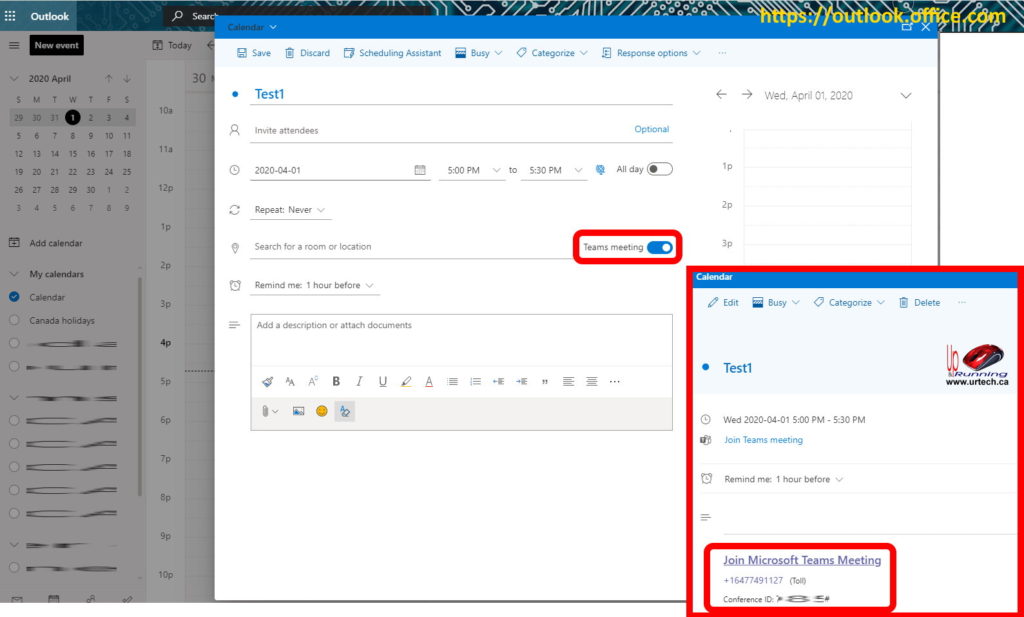 Microsoft Teams Audio Conferencing codes in Outlook Web Access OWA Webmail