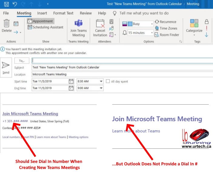 Teams with audio conferencing invite missing dial in number