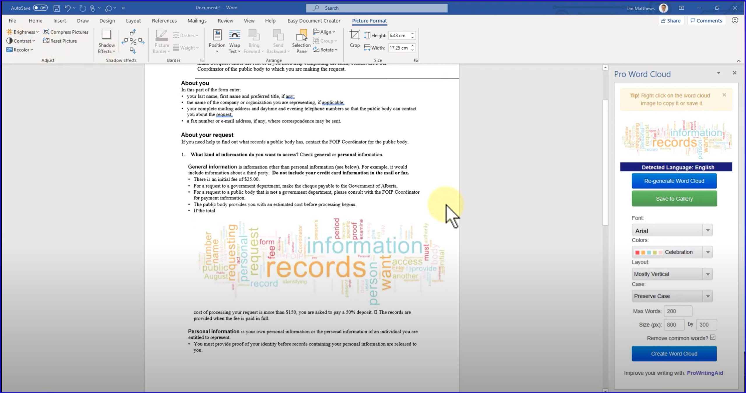 how to create a word cloud from within Microsoft Word