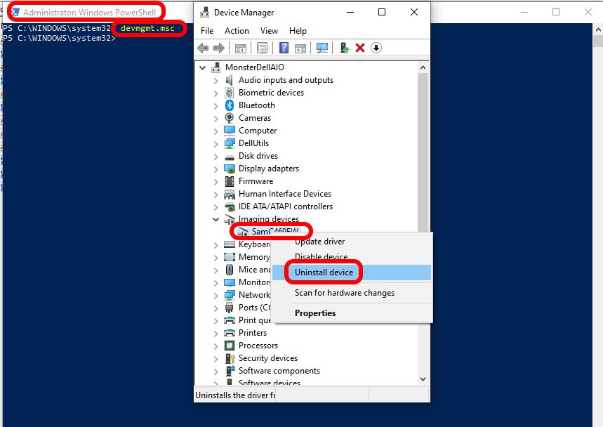 how to remove hardware devices using cmd line device manager