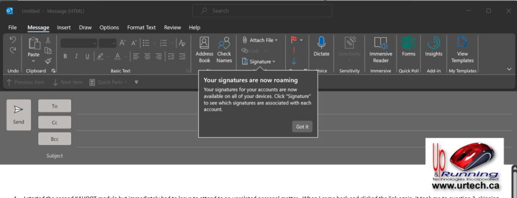 Outlook - SIGNATURES ARE NOW ROAMING