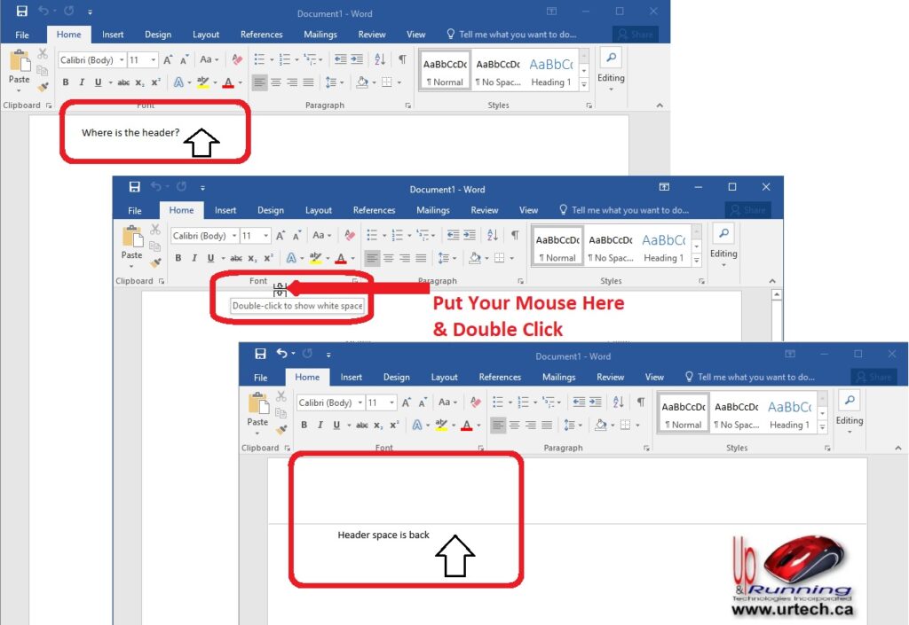 cannot see header or footer missing in ms word