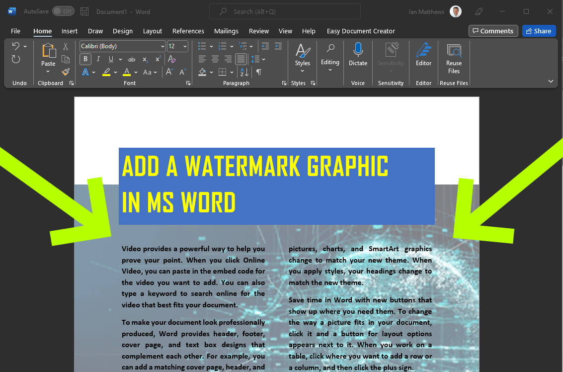 SOLVED: VIDEO: How To Add A Background Graphic To Word You Can Type Over |  Up & Running Technologies, Tech How To's