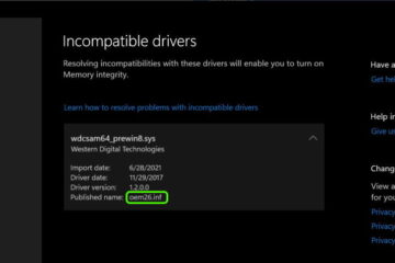 Windows 11 Core Issolation incompatible driver wdcsam64_prewin8 sys