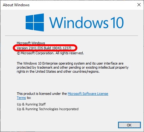winver determine what build and version of windows