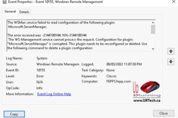 Event ID 10155 WSMan service failed to read
