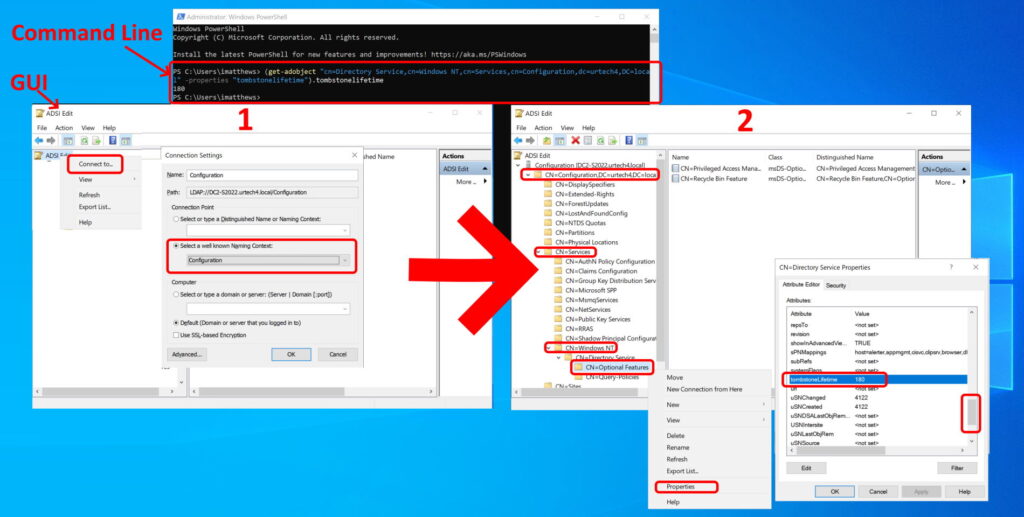 how to determine the tombstone lifetime on a Windows Domain Controller