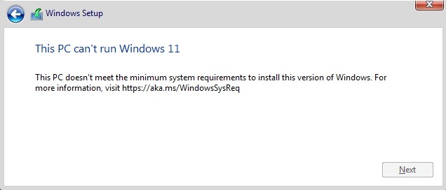 Windows 11 This PC doesn't meet the minimum system requirements to install this version of Windows