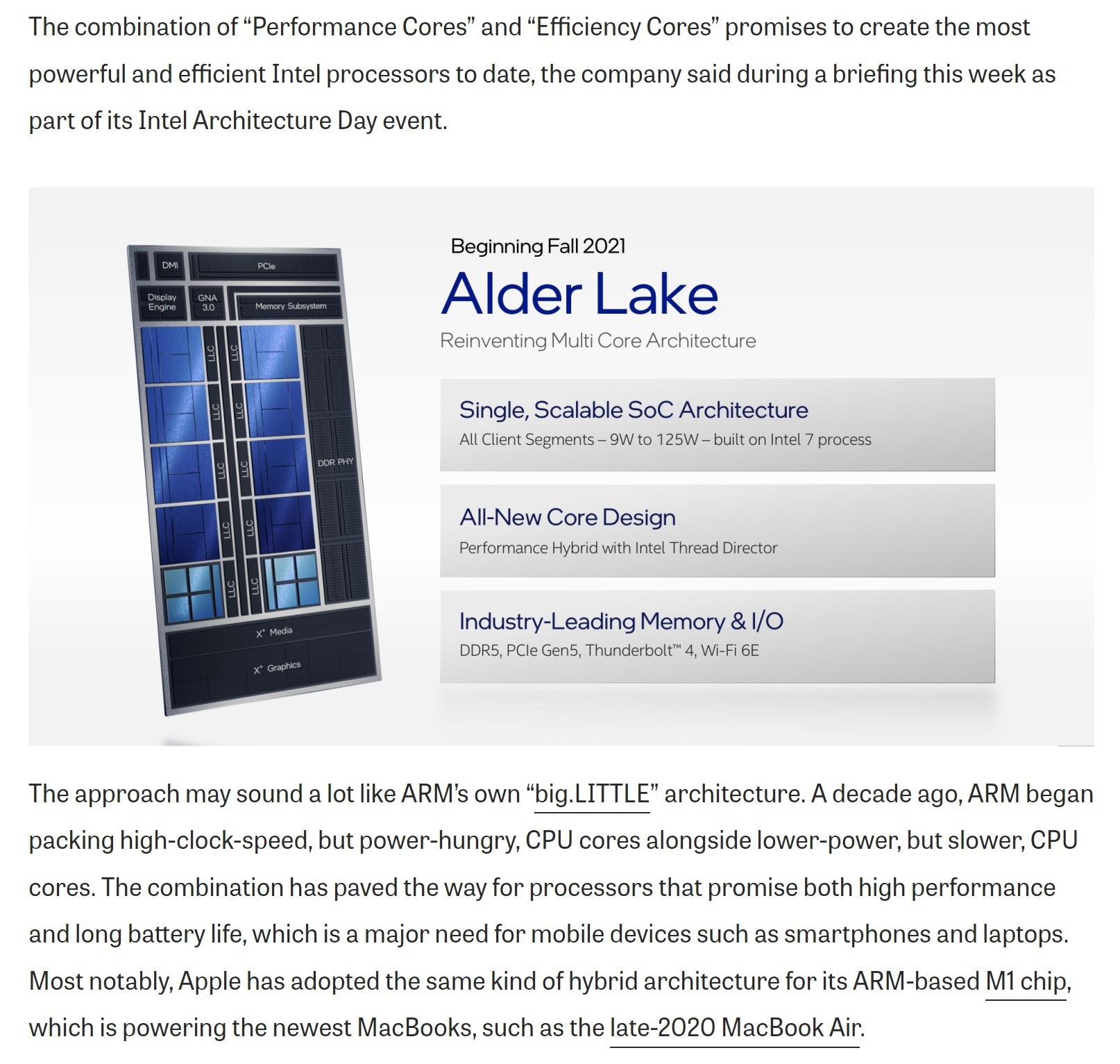 AlderLake Intel p and e cores