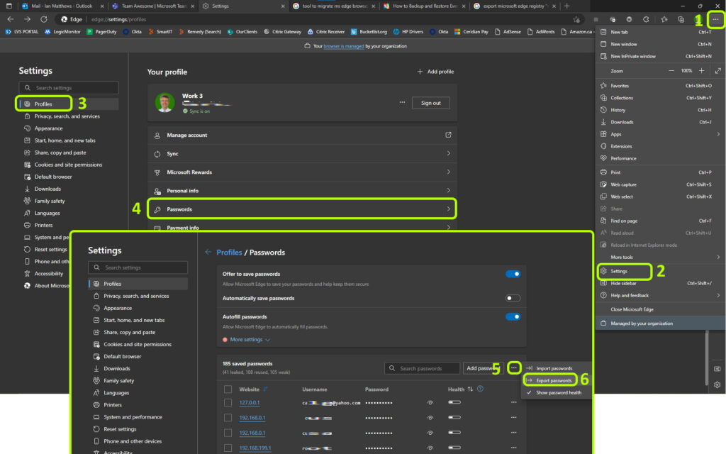 how to export import migrate passwords in ms edge browser