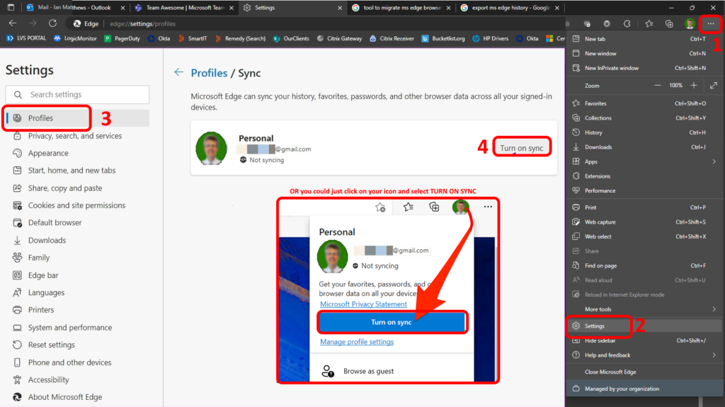 how to have Microsoft Edge browser sync settings between computers