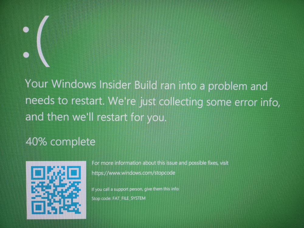 Windows Green Screen Crash STOP CODE FAT_FILE_SYSTEM