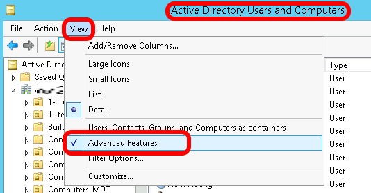 how to see more tabs in active directory users and computers - advanced features