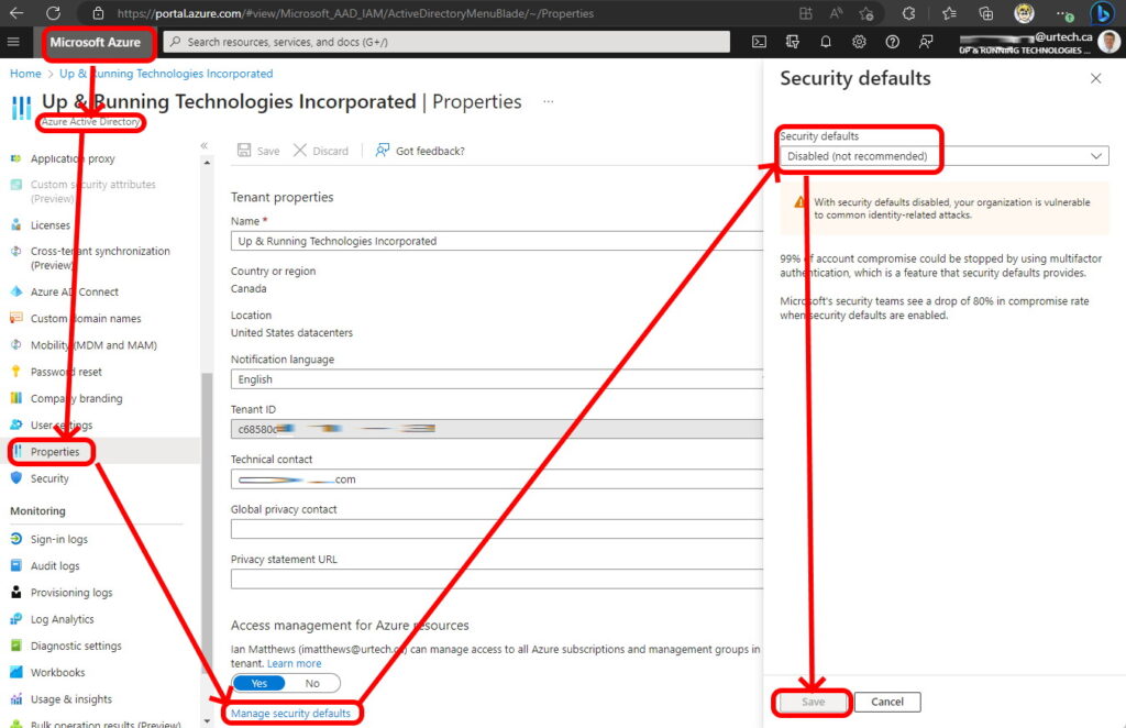 azure mfa security defaults azure ad portal