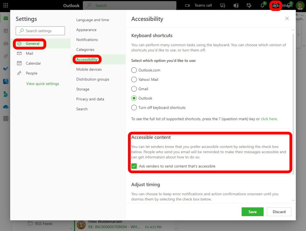 turn off prefers accessible content check for accessibility issues notice