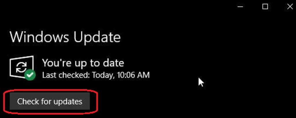 windows updates check for updates button