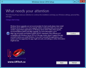warning inplace upgrade to windows server 2016 not recommended