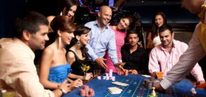 happy people at gambling table