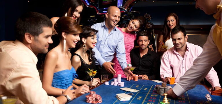 happy people at gambling table