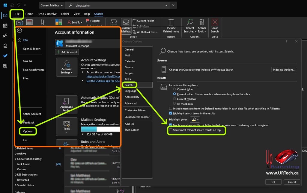 how to disable TOP RESULTS in Outlook