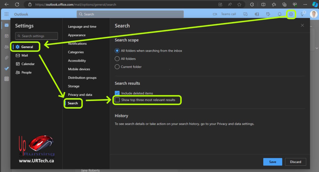 how to disable TOP RESULTS in Outlook Web App 365
