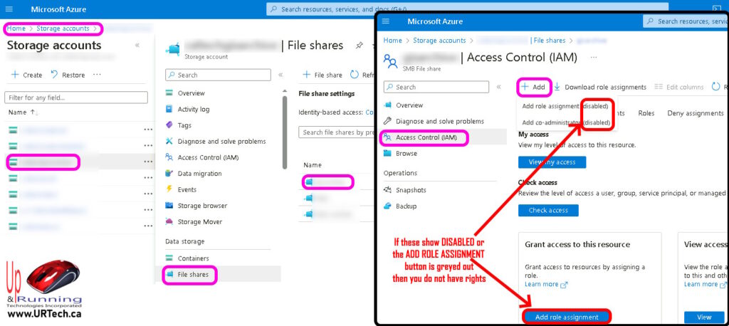 how to add permission to azure file share storage accounts