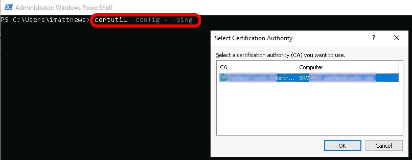 how to find the host name of your certificate authority ca in Windows