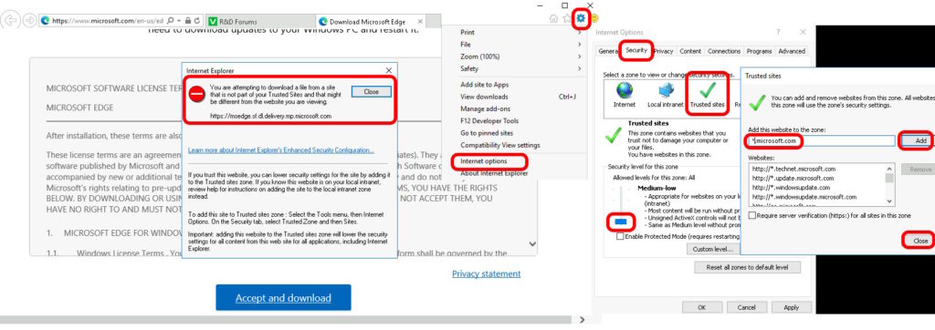 internet explorer how to fix you are attempting to download a d file from a site that is not part of your trusted sites microsoft edge browser