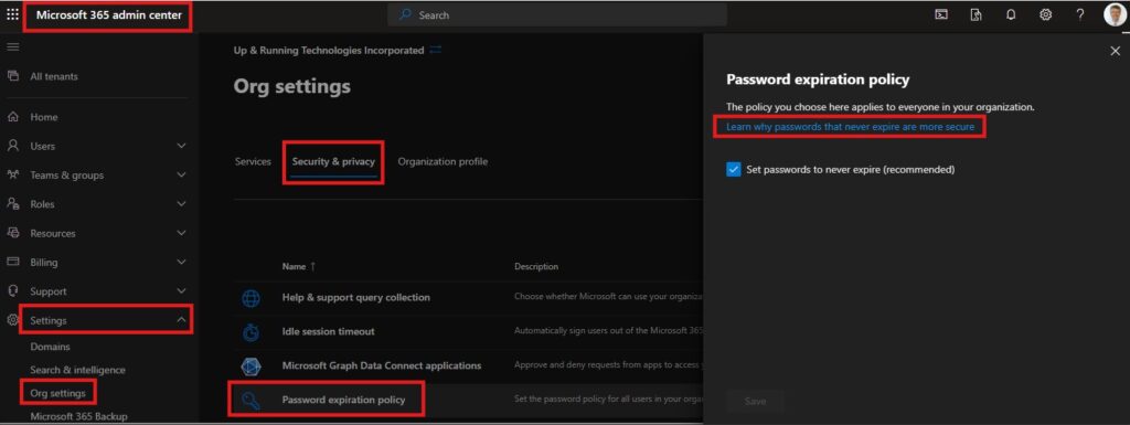 microsoft office 365 password expiration policy
