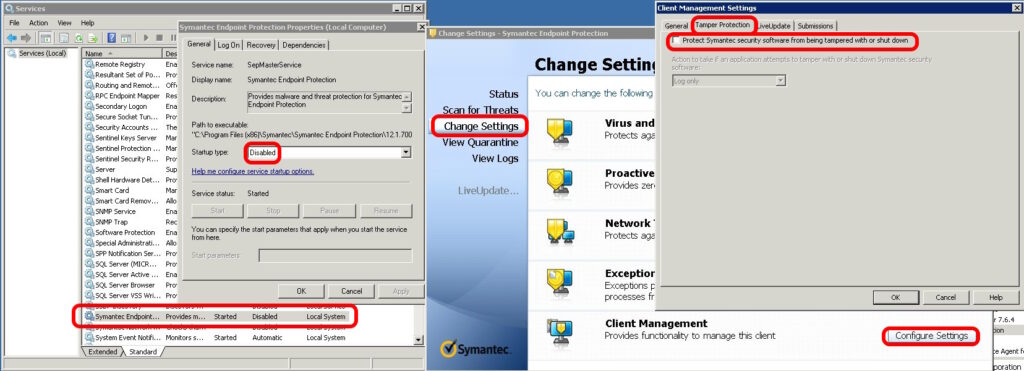 symantec endpoint protection disable tamper protection disable services