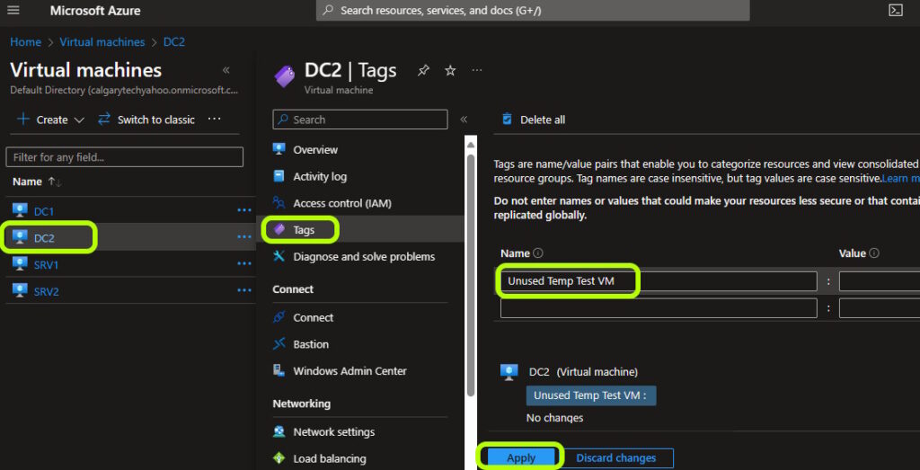 How To Add A Description Note To an Azure VM
