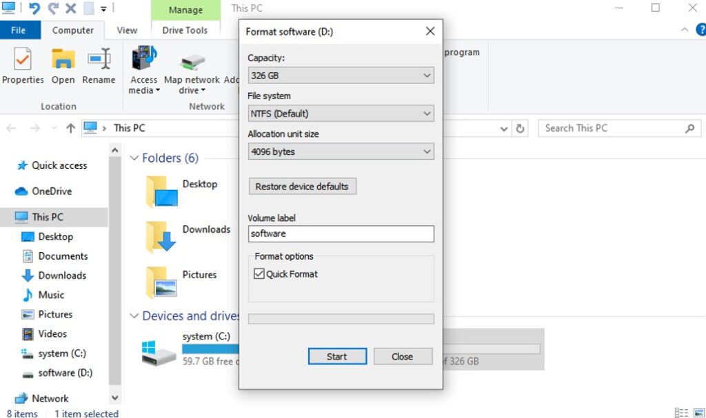 format drive in windows 2