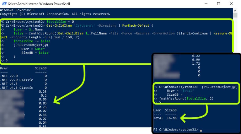 Simple PowerShell Command to List Size of Each Users Recycle Bin and total