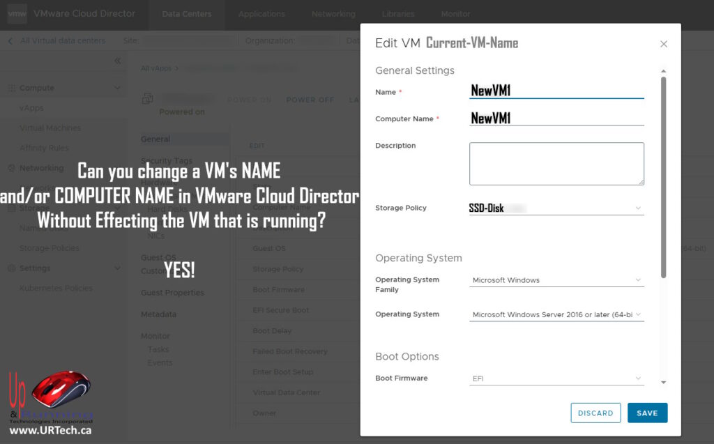 how to rename a vm in VMware cloud director